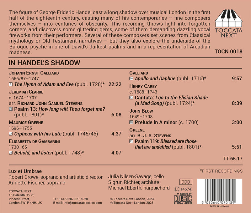 In Handel's Shadow - Vocal Music by His Rivals in Eighteenth-Century London