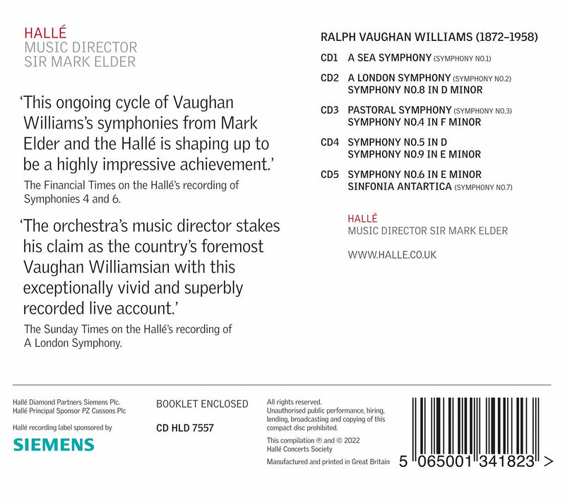 Vaughan Williams: The Complete Symphonies / Elder, Hallé