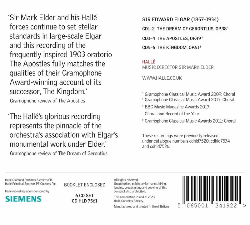 Elgar: The Dream of Gerontius; The Apostles; The Kingdom / Elder, Halle Orchestra