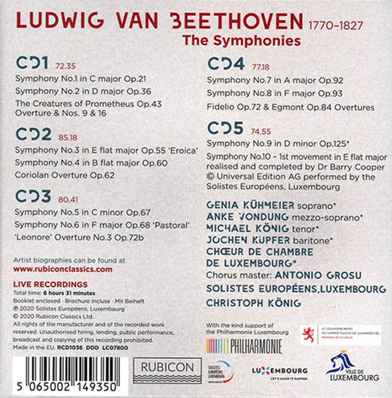 Beethoven: The Symphonies / König, Solistes Européens Luxembourg