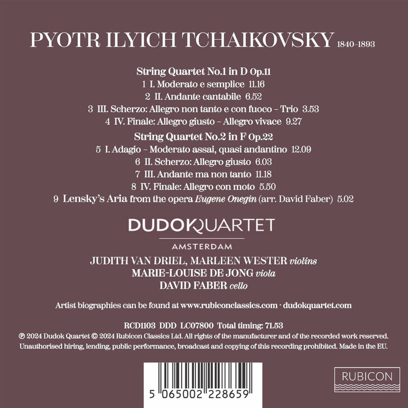 Tchaikovsky: Vol. 1 - String Quartets Nos. 1 & 2 / Dudok Quartet of Amsterdam