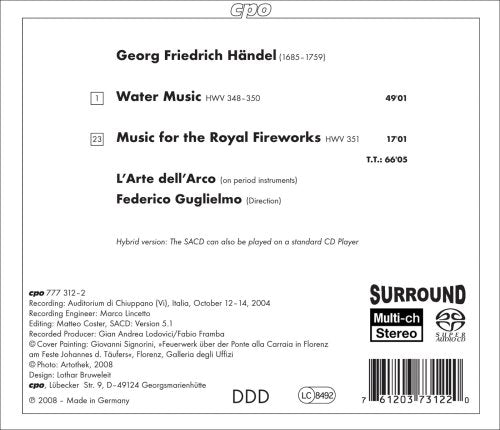 Handel: Water Music Hwv 348-350, Music For The Royal Fireworks Hwv 351 / Guglielmo, L'arte Dell'arco