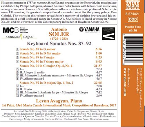 Soler: Keyboard Sonatas Nos. 87-92 / Avagyan