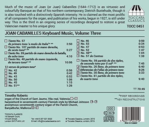 Cabanilles: Keyboard Music, Vol. 3 / Roberts