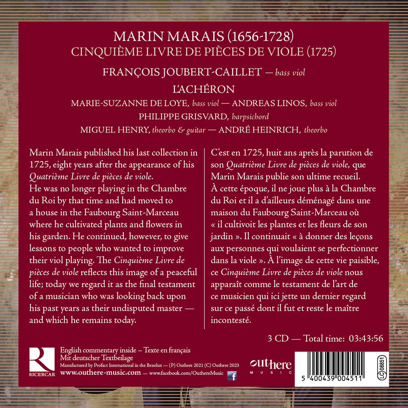 Marais: Cinquieme livre de pieces de viole / Joubert-Caillet, L'Acheron