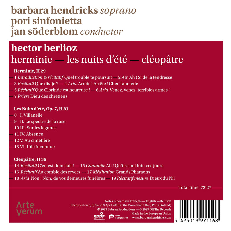 Berlioz: Les Nuits d'été; Cléopâtre / Barbara Hendricks, Söderblom, Pori Sinfonietta