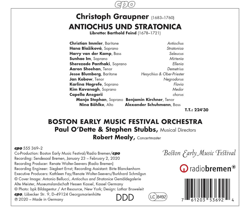 Graupner: Antiochus und Stratonica / Boston Early Music Festival Orchestra