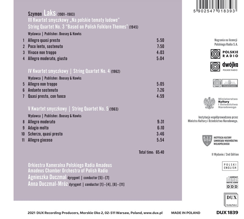 Laks: Quartets Nos. 3, 4 & 5 / Duczmal, Duczmal-Mróz, Amadeus Chamber Orchestra of Polish Radio