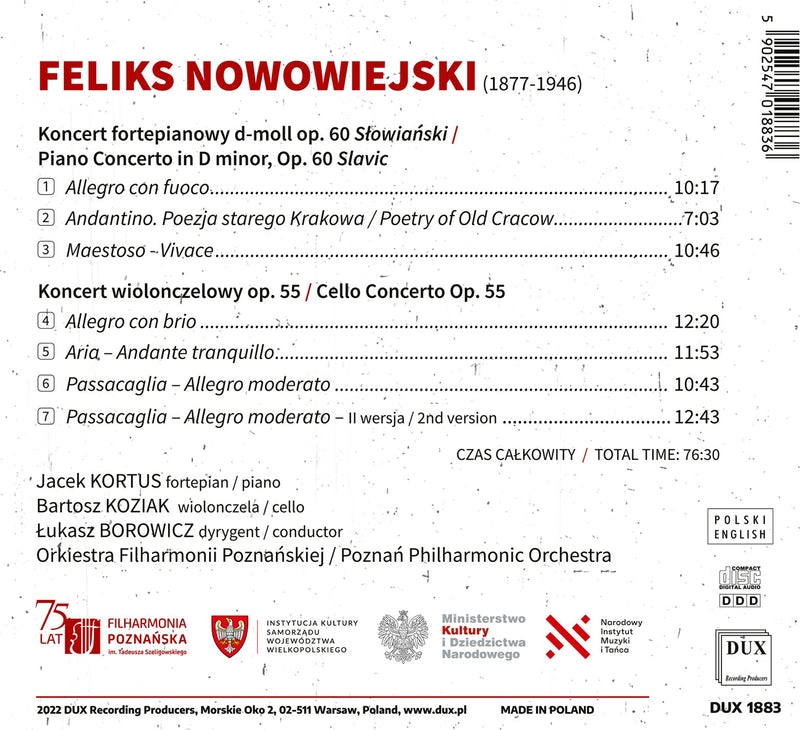 Nowowiejski: Piano & Cello Concertos / Kortus, Koziak, Borowicz, Poznań PO