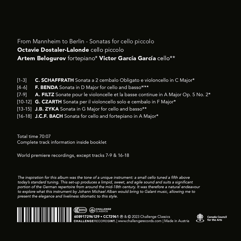 From Mannheim to Berlin - Sonatas for cello piccolo / Dostaler-Lalonde