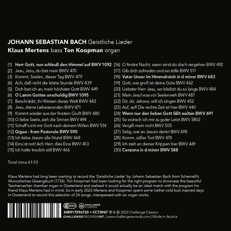 Bach: Geistliche Lieder / Koopman, Mertens