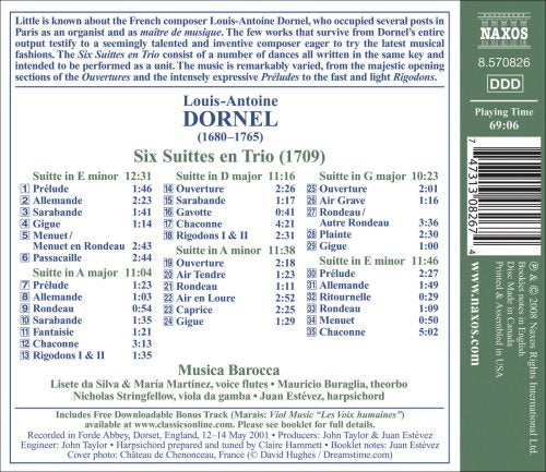 Dornel: Livre De Simphonies Contenant 6 Suittes En Trio / Musica Barocca