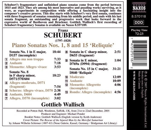 Schubert: Piano Sonatas No 1, 8 And 15 / Gottlieb Wallisch