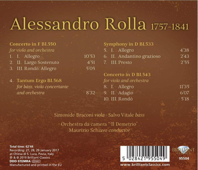 Rolla: Viola Concertos, Symphony in D & Tantum ergo / Schiavo, Vitale, Braconi, Il Demetrio