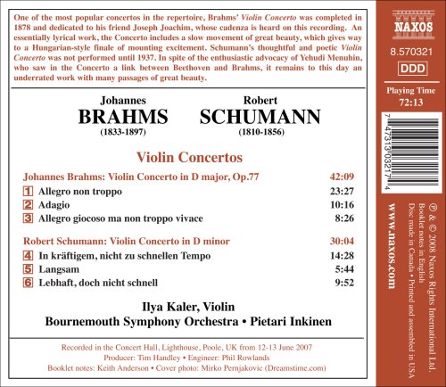 Brahms, Schumann: Violin Concertos / Inkinen, Kaler, Bournemouth