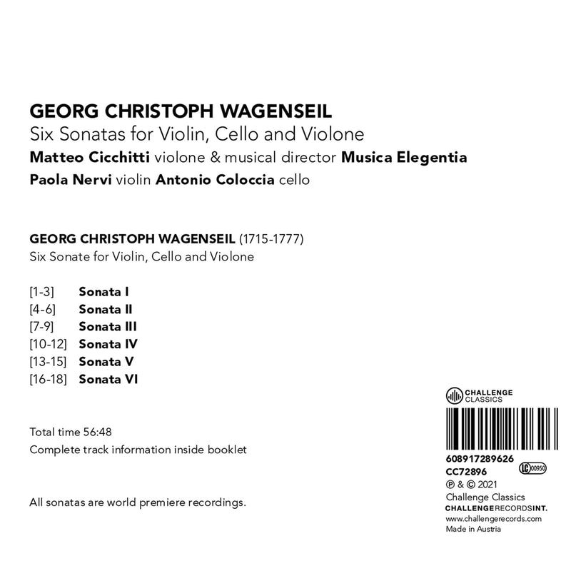 Wagenseil: Six Sonatas for Violin, Cello, & Violone