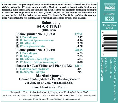 Martinu: Piano Quintets No 1 & 2, Etc / Karel Kosárek, Et Al