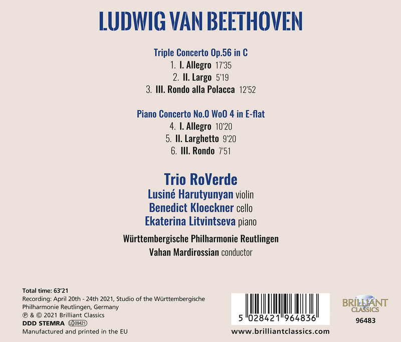 Beethoven: Triple Concerto and "Piano Concerto no. 0" / Trio RoVerde, Mardirossian, Württembergische Philharmonie Reutlingen