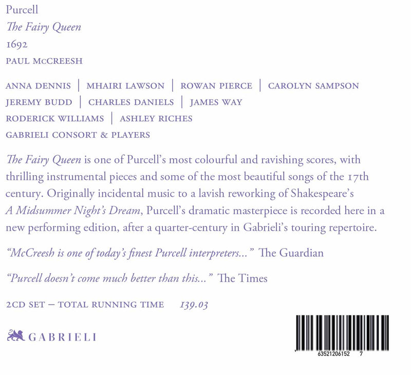 Purcell: The Fairy Queen 1692 / Sampson, Daniels, McCreesh, Gabrieli Consort