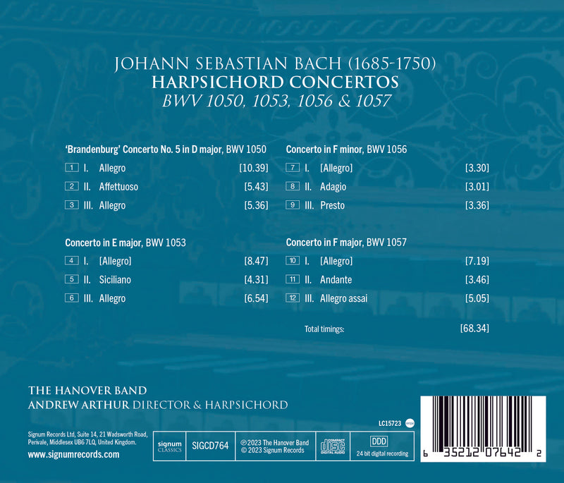 Bach: Brandenburg Concerto No. 5; Harpsichord Concertos / Arthur, Hanover Band
