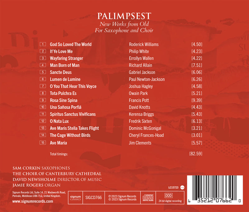 Palimpsest - New Works from Old for Saxophone & Choir