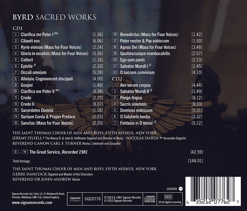 Byrd: Sacred Works / Filsell, Saint Thomas Men & Boys Choir, NYC