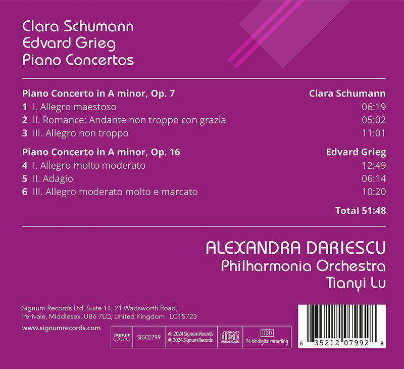 C. Schumann & Grieg: Piano Concertos / Dariescu, Tianyi Lu, Philharmonia Orchestra