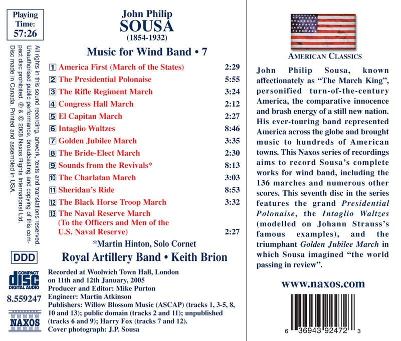 American Classics - Sousa: Music For Wind Band Vol 7 / Royal Artillery Band