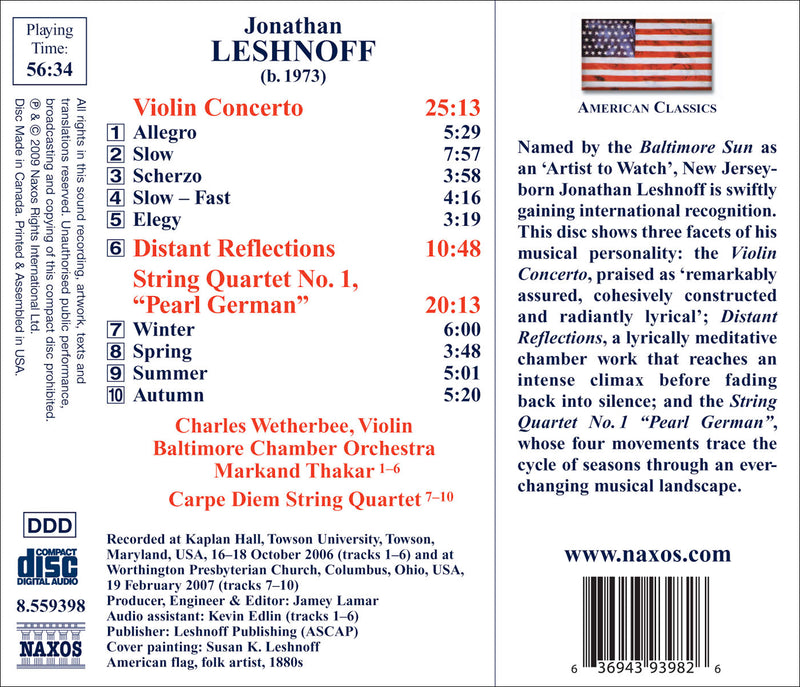 Leshnoff: Violin Concerto no. 1, String Quartet no. 1 / Wetherbee, Carpe Diem Quartet