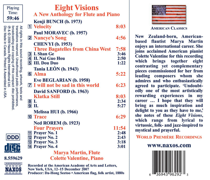 EIGHT VISIONS: A New Anthology for Flute and Piano – BEGLARIAN, E. / BUNCH, K. / CHEN, Y. / HUI, M. / LEÓN, T. / MORAVEC, P. / ROREM, N. / SANFORD, D.