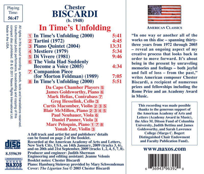 In Time's Unfolding / Tartini / Piano Quintet / Mestiere /
Di vivere / The Viola Had Suddenly Become a Voice / Companion Piece