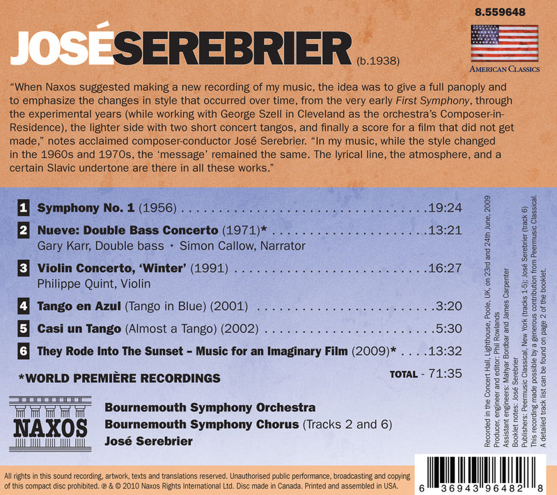 Serebrier: Symphony No. 1 & Concertos / Callow, Karr, Quint, Bournemouth Symphony