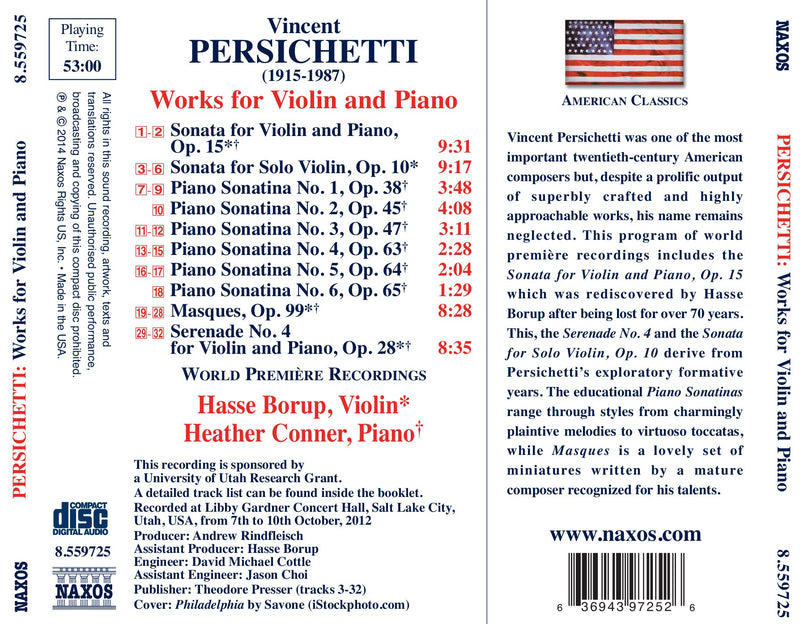 Violin and Piano Works – Violin Sonata / Masques /
Piano Sonatinas