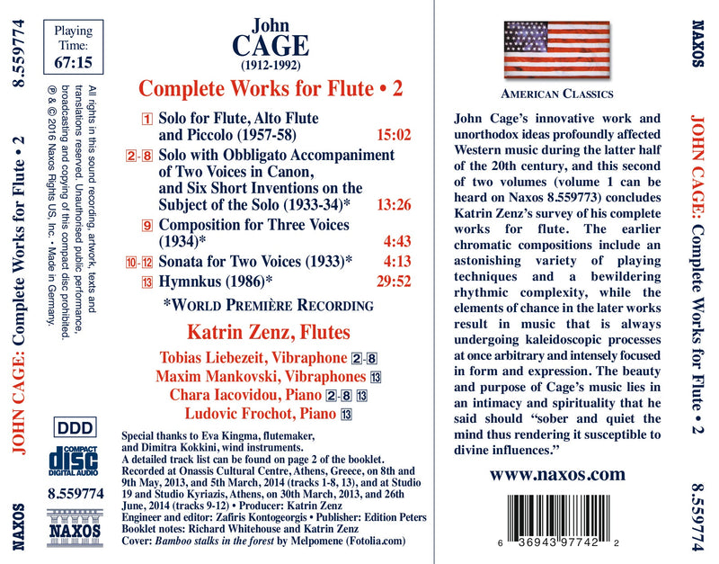 Works for Flute (Complete), Vol. 2 – Solo for Flute, Alto Flute and Piccolo / Sonata for Two Voices / Hymnkus / Solo with Obbligato Accompaniment / Composition for Three Voices