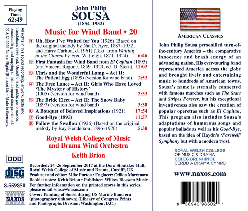 Sousa: Music For Wind Band, Vol. 20 / Royal Welsh College Of Music & Drama Wind Orch