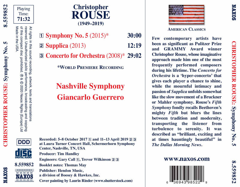 Rouse: Symphony no. 5, Supplica & Concerto for Orchestra / Guerrero, Nashville Symphony
