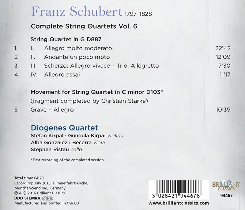 Schubert: Complete String Quartets, Vol. 6 / Diogenes Quartet