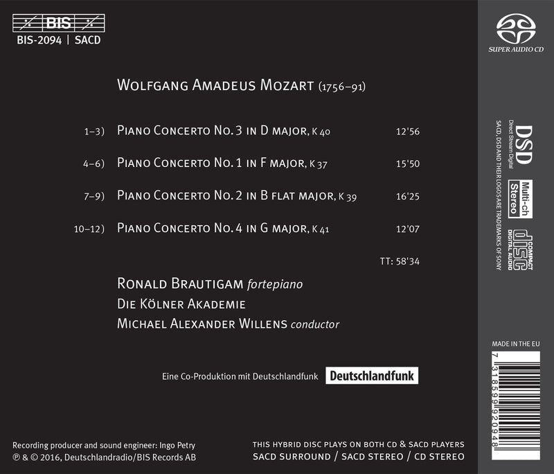 Mozart: Piano Concertos Nos. 1-4 / Brautigam, Willens, Kolner Akademie