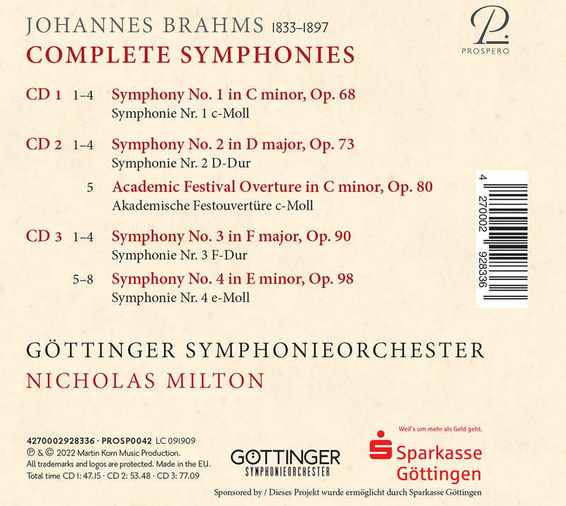 Brahms: Symphonies nos. 1-4; Academic Festival Overture / Milton, Göttingen Symphony Orchestra