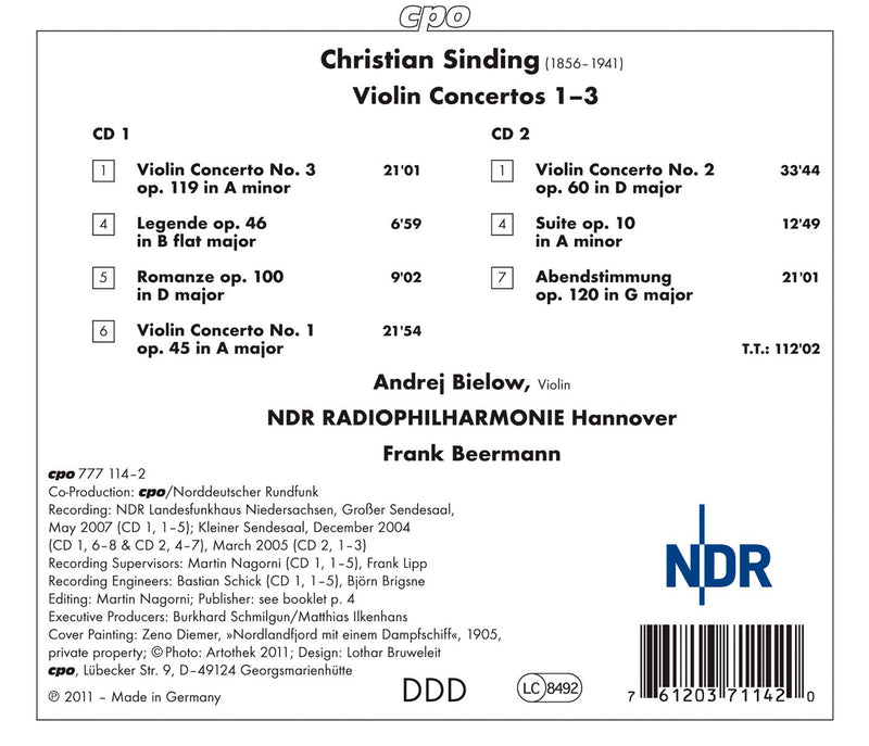 Sinding: Violin Concertos Nos. 1-3 / Beermann, Bielow, NDR Radiophilharmonie
