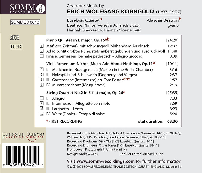 Chamber Music by Erich Wolfgang Korngold / Beatson, Eusebius Quartet