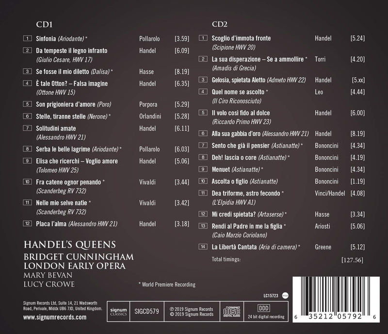 Handel's Queens: Cuzzoni & Faustina / Cunningham, Crowe, Bevan, London Early Opera
