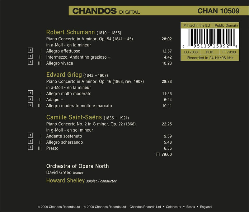 Schumann, Grieg, Saint-Saëns: Piano Concertos / Shelley, Greed, Opera North Orchestra