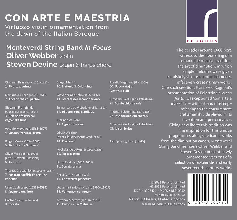 Con Arte E Maestria / Webber, Devine, Monteverdi String Band In Focus