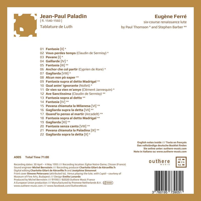 Paladino: Tablature De Luth / Eugene Ferre