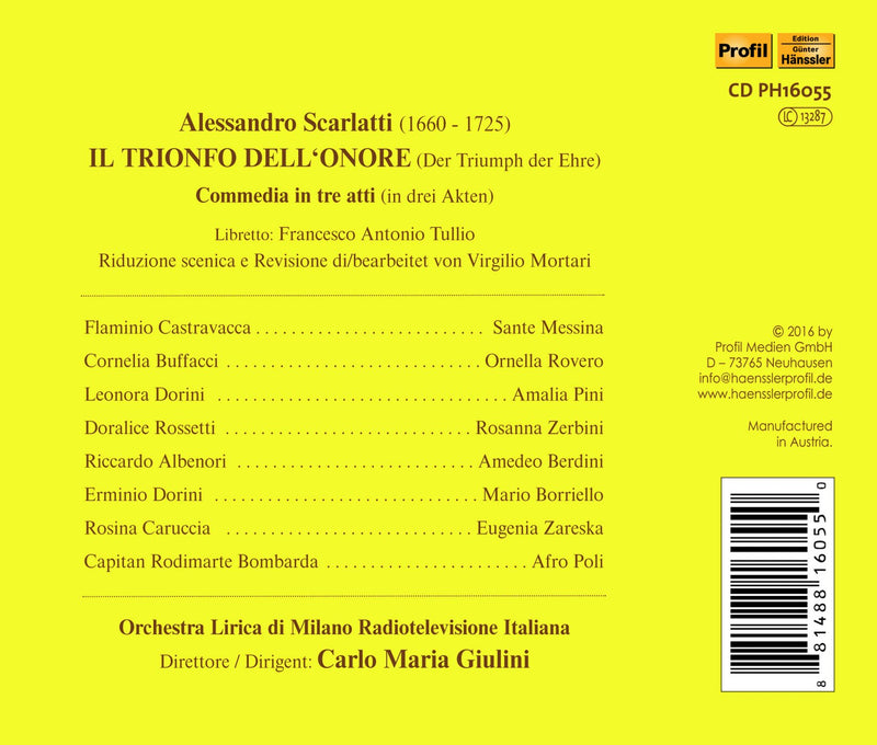 Scarlatti: Il trionfo dell'onore / Rovero, Giulini, RAI National Symphony