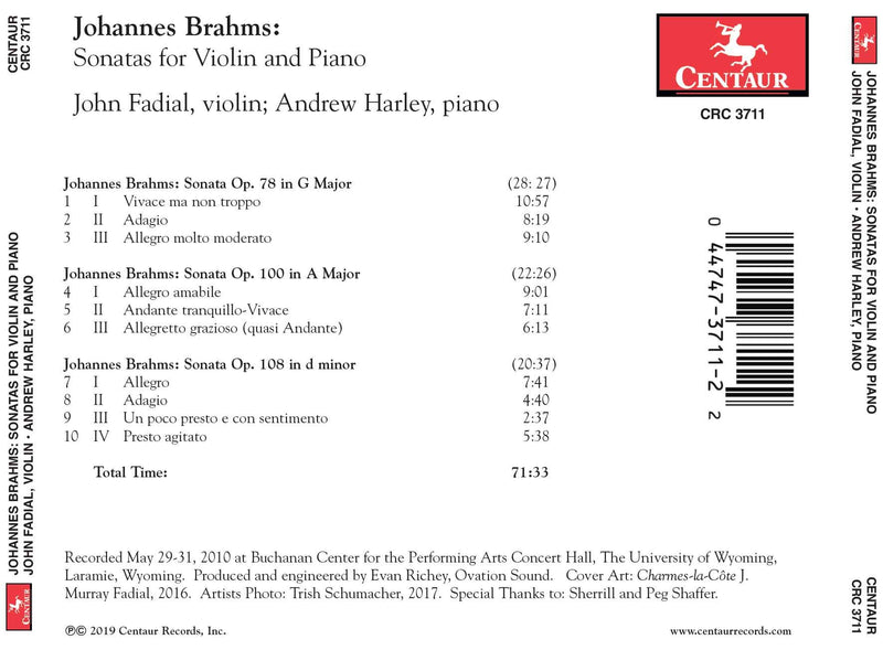Brahms: Sonatas for Violin & Piano / Fadial, Harley
