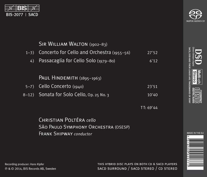 Walton, Hindemith: Cello Concertos / Poltera, Shipway, São Paulo Symphony Orchestra