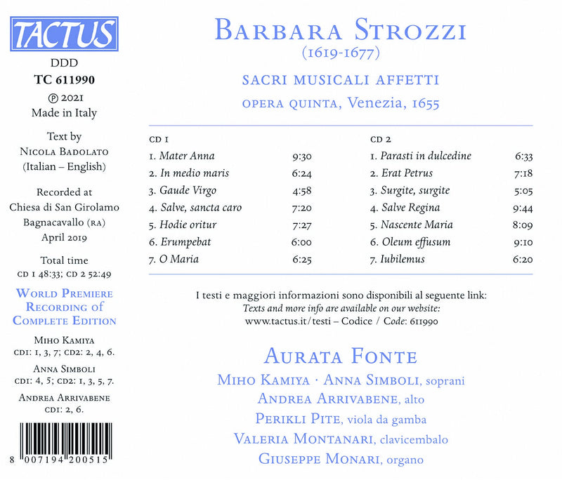 Strozzi: Sacri musicali affetti / Aurata Fonte Ensemble