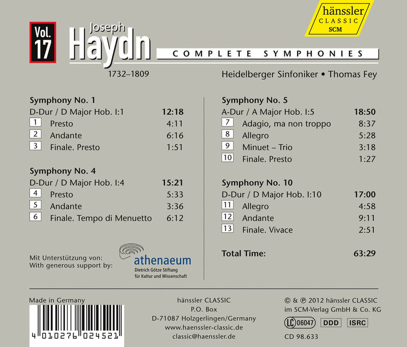 Haydn: Complete Symphonies Vol 17 / Fey, Heidelberg Symphony